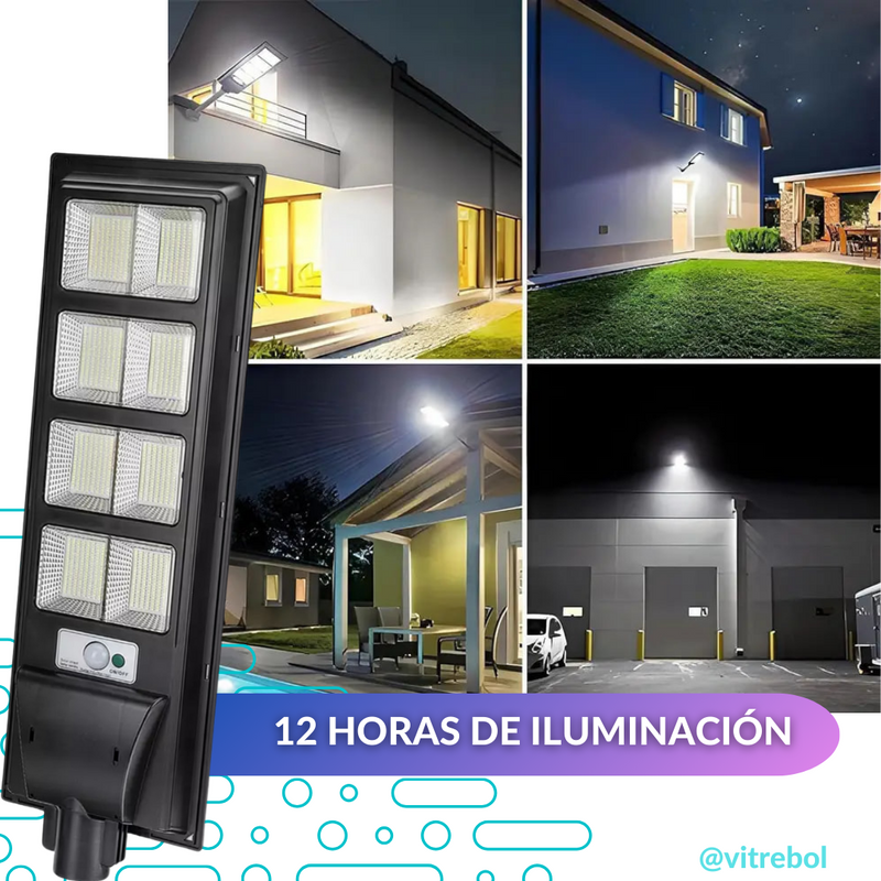 Lampara con panel solar grande 400 W - Potente y duradera.